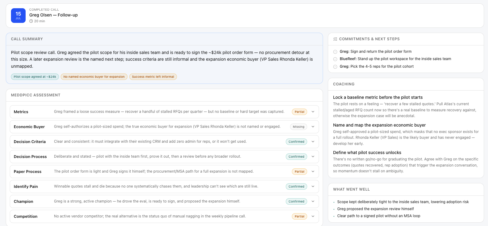 Coaching & Debrief — BlueReef product screenshot
